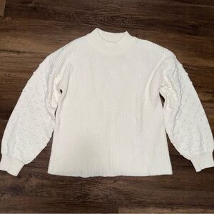 CeCe White Mock Neck Statement Sleeve Sweater